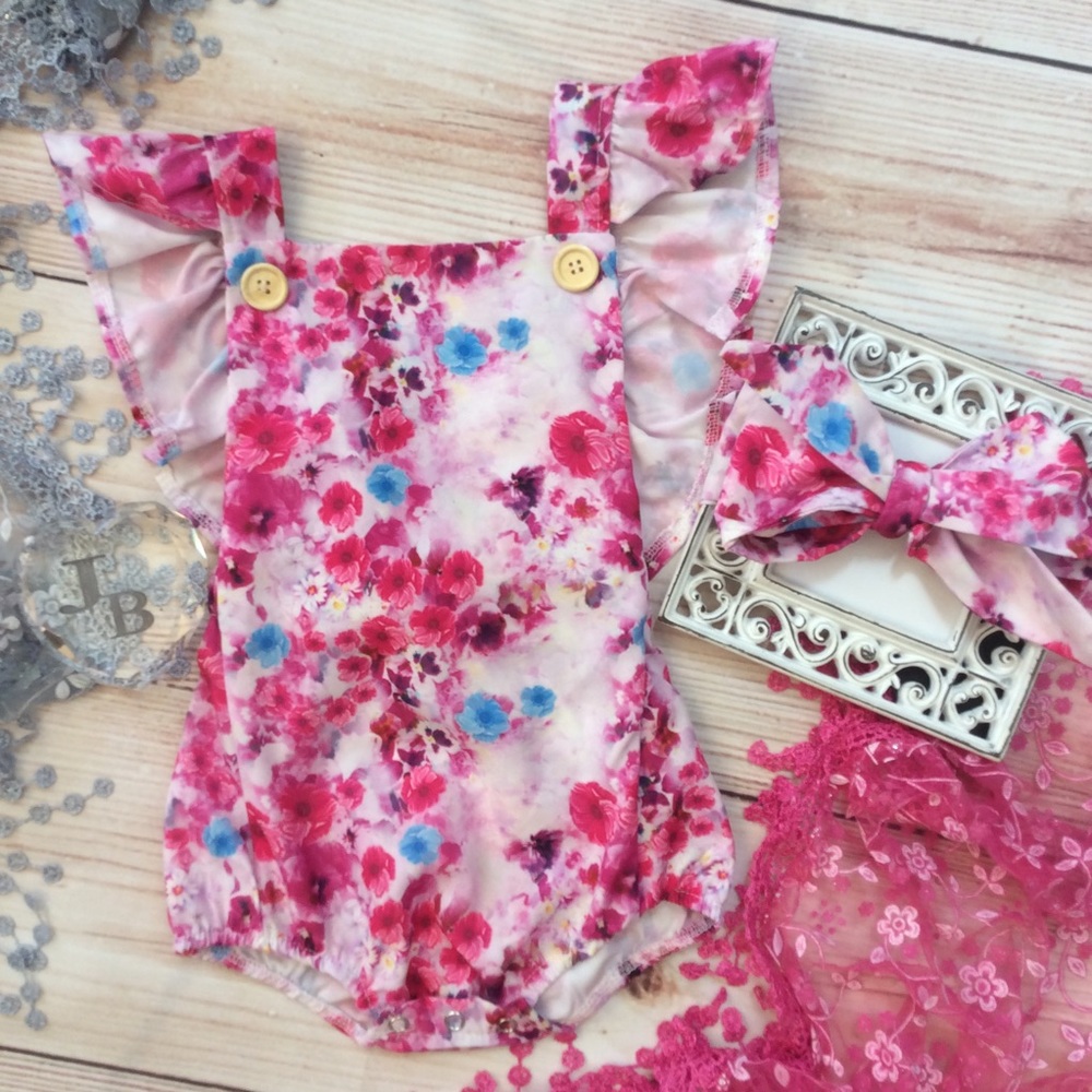 Boutique Baby Girl Pink Floral Romper